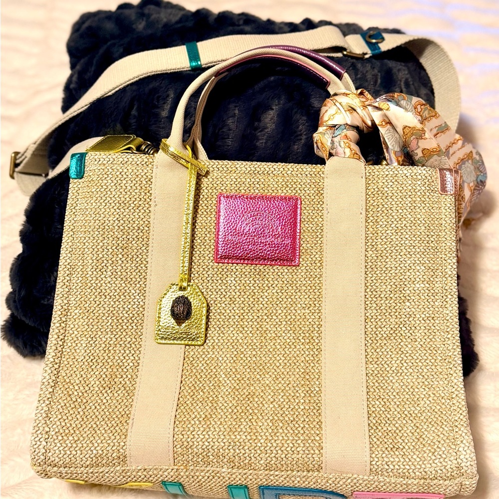 Kurt Geiger Beige Tote with Pink and Green Accents